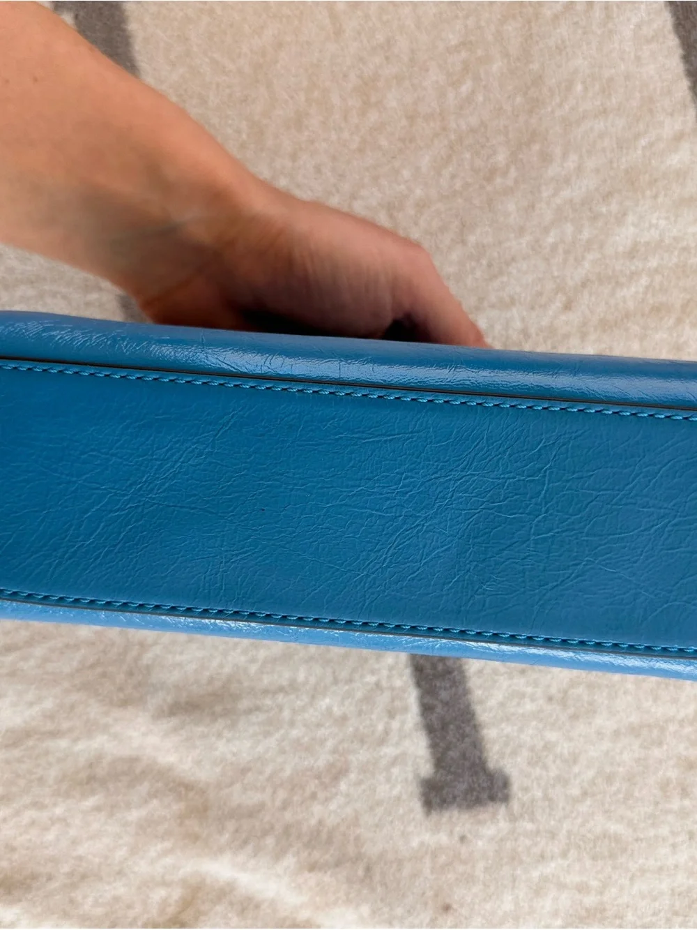 Tory Burch Bright Blue Leather Satchel with Gold Logo